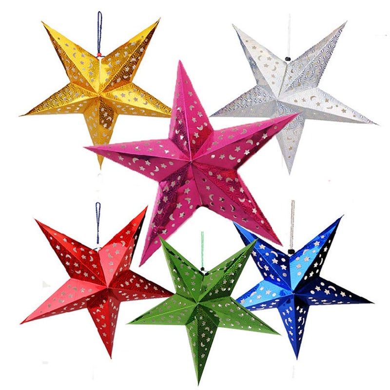 Auony Paper Star Lantern Lampshade,6 Pack 3D Paper Star Christmas Hanging Ornaments for Christmas Wedding Birthday Party Home Classroom Decorations - Image 1